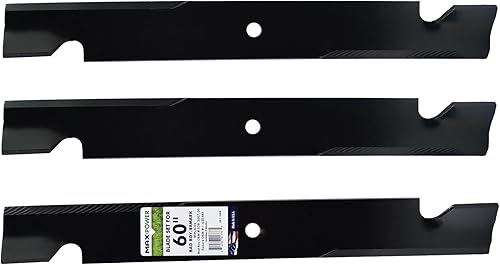 Miniatura 2 de Maxpower 561136B Juego de cuchillas de 3 elevaciones altas para muchos cortacéspedes Exmark de 60 pulgadas. Reemplaza OEM # 633483, Bad Boy