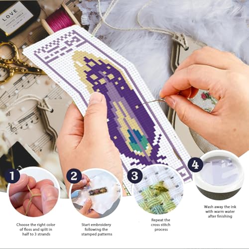INFUNLY 6PCS Colorful Feather Cross Stitch Bookmark Kit for Adults 8.66"×3.15" Feather Pattern Boho Embroidery Bookmark Kit Ethnic Counted Cross Stitch Kit with Instruction for Book Lovers DIY - Image 4