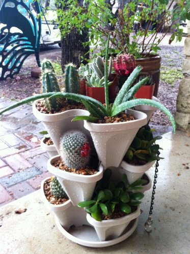 3 Tier Stackable Herb Garden Planter Set With Bottom Saucer - Stone Color - Vertical Container Pots For Herbs, Strawberries, Flowers #TOP6