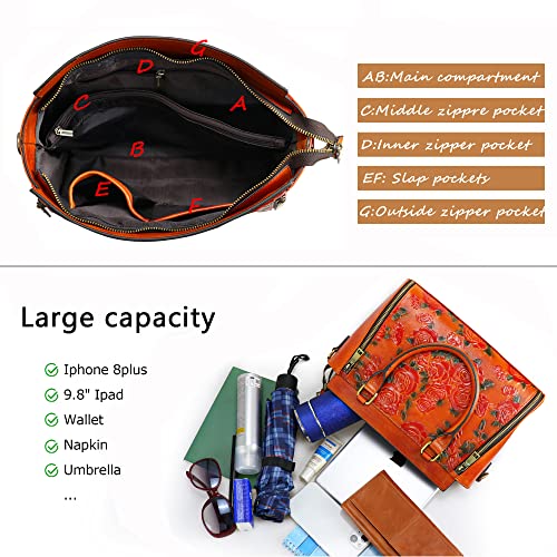 Crossbody Bag for Women Leather Shoulder Bag Medium Satchel Vintage Embossing Rose Large Capacity3