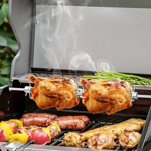onlyfire Doppel-Fleischklammer, Fleischnadeln für Grillspieß Rotisserie, Drehspieß für 12mm Hexagon & 8mm und 10mm Quadratische Spießstangen, Hähnchengrill Grillgabel mit Feststellschraube