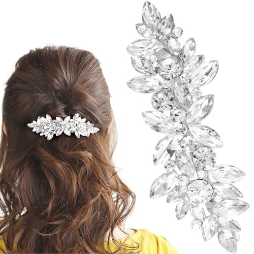 Pinza para cabello con cristales de pedrería plateada miniatura 1