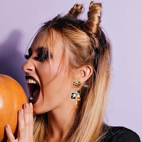 Halloween Earrings for Women Pumpkin Ghost Dangle Earrings Gothic Crystal Pumpkin Tassel Drop Earrings For Halloween Costume Accessories3