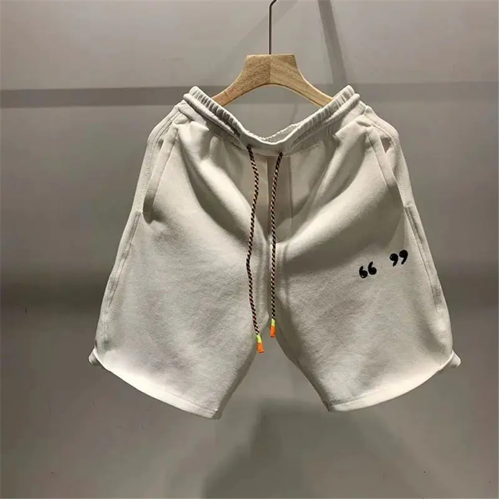 Xingfenly Summer Drawstring Shorts Men Outdoor Running Sports Knitted Print Loose Comfortable Baggy Male Sweatpants