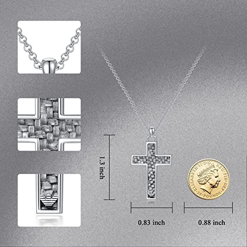 Cekama 925 Solid Sterling Silver Cross Necklace For Men Women Crucifix Cross Pendant Necklace 22+2 Inch Rolo Chain Fine Jewelry Valentines Day Gifts For Him Father Boys #TOP4