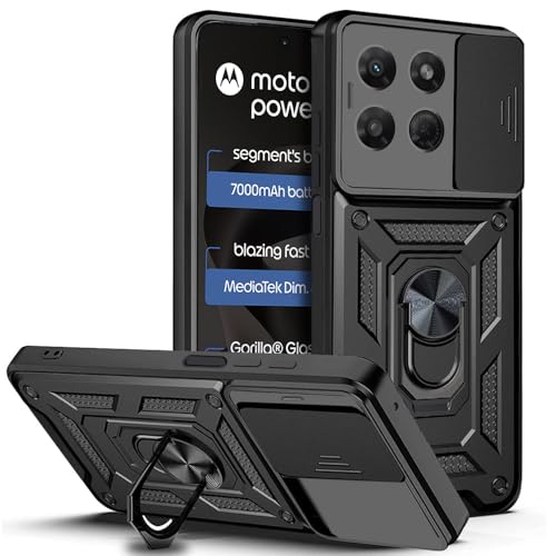 Image of AESTMO Tough Armor Motorola Moto G37 Power 5G Bumper Back Case Cover | Ring Holder & Sliding Camera Shield Cover | 360 Degree Protection Back Case Cover for Motorola Moto G37 Power 5G (Black)