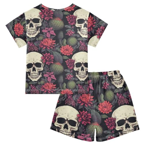 ALAZA Skull Flowers Cactus Pajama Set Short Sleeve Sleepwear Soft Lounge Nightwear2