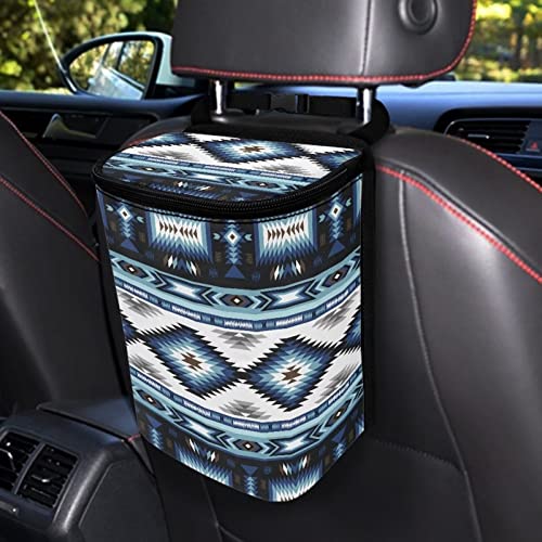Western Aztec Car Trash Can with Lid and Zipper Portable Foldable Ethnic Style Trash Bin for Car Interior Accessories Multipurpose Garbage Can Bags Storage Organizer