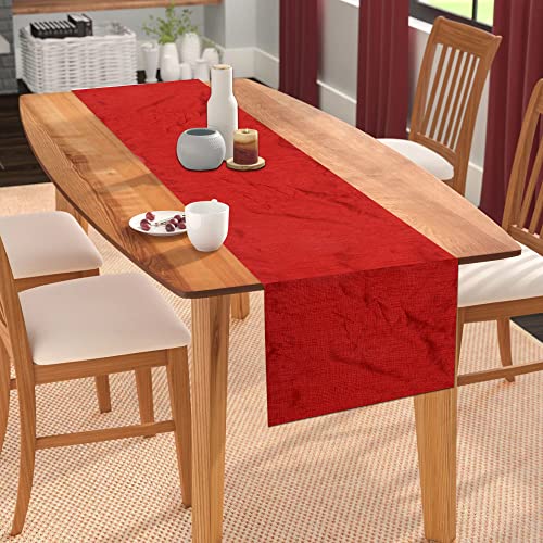 Image of E-EZRA Premium Raw Silk Table Runner for Centre Table / Coffee Table / 4 Seater / 6 Seater Dining Table (72 Inch, Maroon)