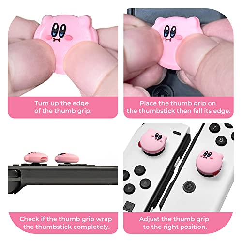 Switch Thumb Grips Joystick Caps Compatible With Nintendo Switch/Oled/Lite Kirby Controller, Palpow Cute Silicone Analog Stick Cover, 4Pcs - Pink Puffball #TOP5