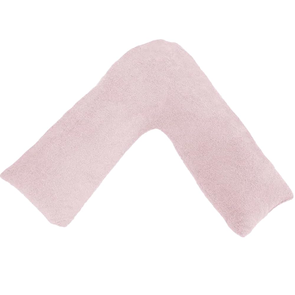 Lancashire Textiles Pink V Shaped Pillow – Teddy Fleece, Hollowfibre Filling, Supportive Pillow For Sitting Up, Relaxing, Or Sleeping, Made In Britain (, 66Cm X 36Cm X 33Cm)