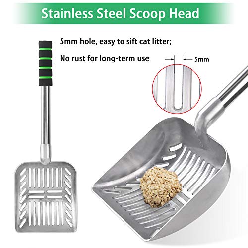 Onlyoung Cat Litter Scoop, Metal Adjustable Long Handle Litter Scooper, Detachable Stainless Steel Non-Stick Kitty Litter Scoop With Foam Padded Grip Handle, Heavy Duty Cats Pooper Pet Poop Shovel #TOP3