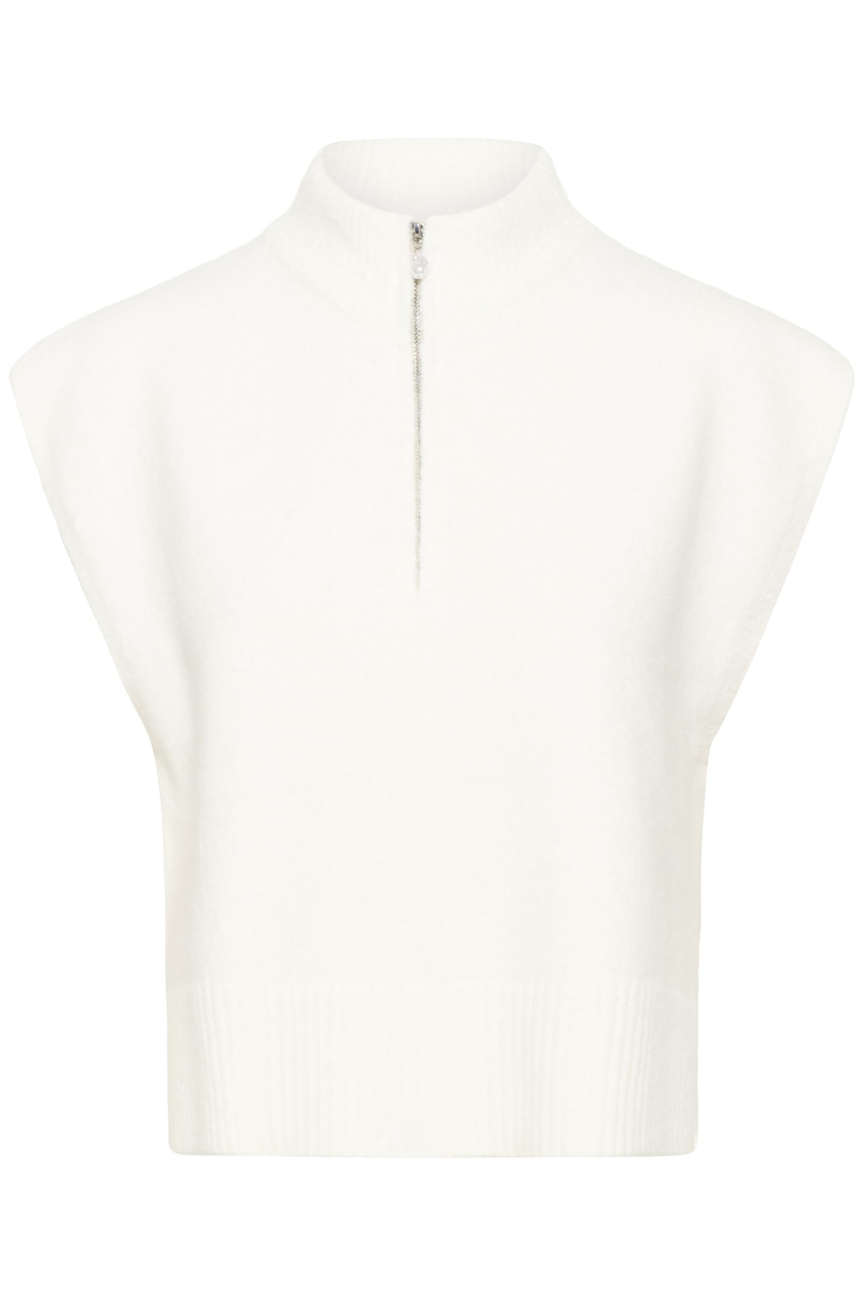 Cream Women's Slipover High Neck Half Zip Wide Shoulders Cropped Length Slipover Donna