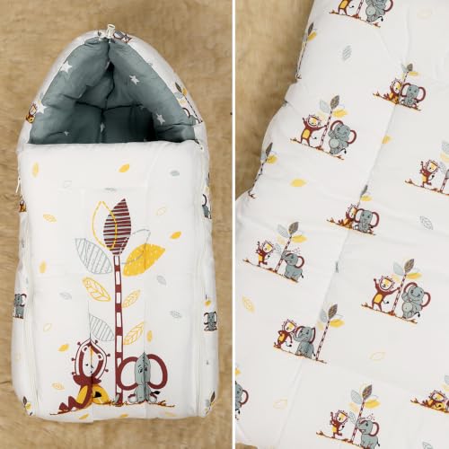 Image of 3 in 1 Baby Sleeping Bag & Carry Nest for Newborn, Portable Bamboo Cotton for 0-6 Months Infants, Holding Set, Soft & Lightweight (Jungle Tribe)