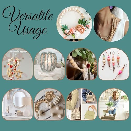 Image of DIY Crafts 260, Natural Wood Round Beads Wooden Beads + Jute Twine, Unfinished Wood Beads for Crafts with Holes Beads for Jewelry Making, Garland, Home /Farmhouse Decor and DIY As 1st Image (260)