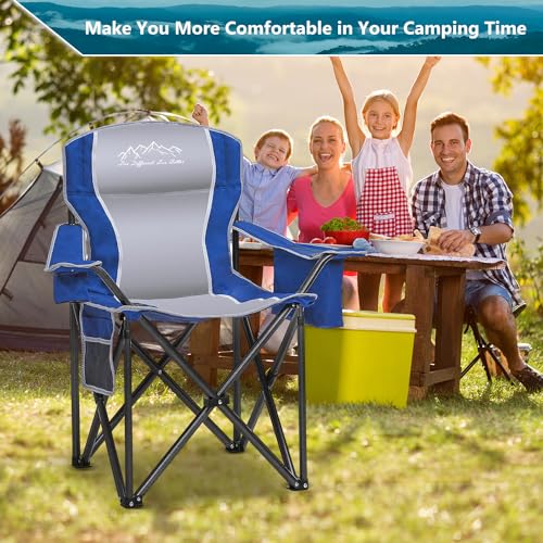 SAILARY 2PCS Folding Camping Chair, Heavy Duty Portable Lawn Chairs with Cooler Bag, Side Pocket & Cup Holder, Folding Chairs for Outside Support 450lbs Blue の商品画像 6