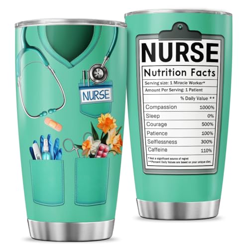 JENOIS Nurse Nutrition Facts, Tumbler 20 Oz With Lid And Straw, Women Coffee Nurses Week School For Nursing Cups Tumblers, Nurse Gifts