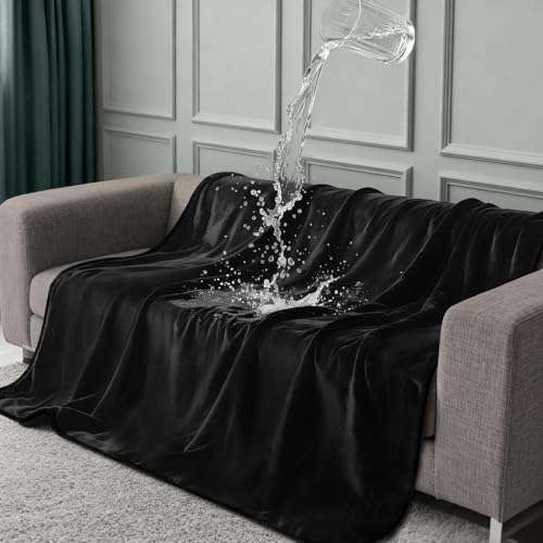 Black Blanket Waterproof and Stain Proof, Waterproof Blankets for Bed Couch Sofa Protector, Reversible & Washable Blankets to Protect Furniture, Leak Proof Double-sided Couch Covers Pets, 54''x72''