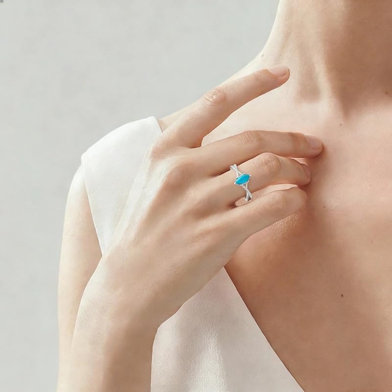 Genuine Turquoise Ring Marquise Shape 925 Sterling Silver Turquoise Ring Jewelry Gift for Women