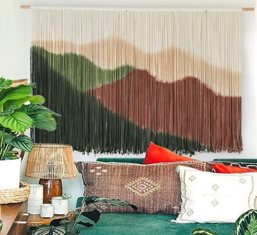 Image of IOWER Macrame Wall Hanging Large Mountain Landscape Boho Wall Art Craftmanship Handmade Home Wall Decor for Living Room Bedroom Apartment Dorm 57 inch W x 35 inch L