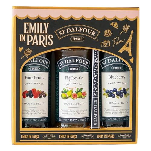 St. Dalfour Pack Regalo de Mermeladas – Edición Emily in Paris – 100% fruta, sin azúcar añadido, sin gluten – 3x284g (4 Frutas/Higos/Arándano) con cuchara