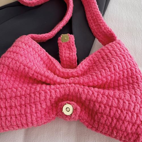 Bow Purse Crochet Bow Shaped Shoulder Bag Mini Cute Woven Bowknot Bag Trendy Knitted Bowknot Handbag Gift Women4