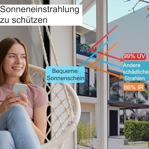 Gutsurge Hitzeschutzfolie Fenster Sonnenschutzfolie Fenster innen oder außen Fensterfolie Sonnenschutz UV Folie Fenster Hitzeschutz Spiegelfolie Fenster Sichtschutz Rückstandslose Silber