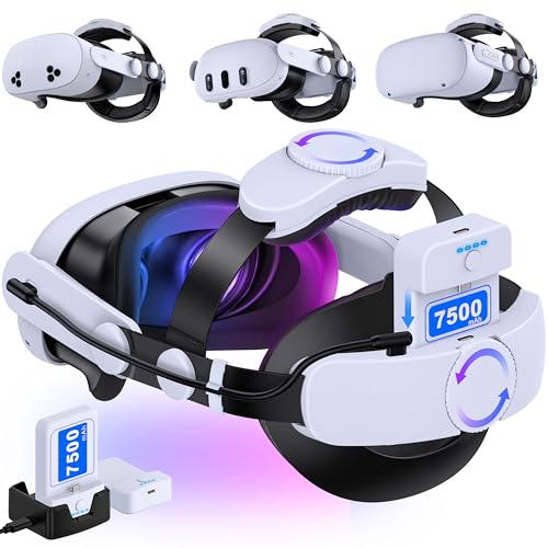 kawaye for meta quest 3s32 head strap with 2x7500mah hot-swap batteries for 6-8h playtimeadjustable vr headset strap with large support pad enhanced support reduce pressure for games