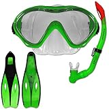 TW24 Tauchset Dunlop mit Farb- und Größenauswahl - Schnorchel Set - Tauchermaske - Schnorchel - Schwimmflossen (Grün, 38-39)