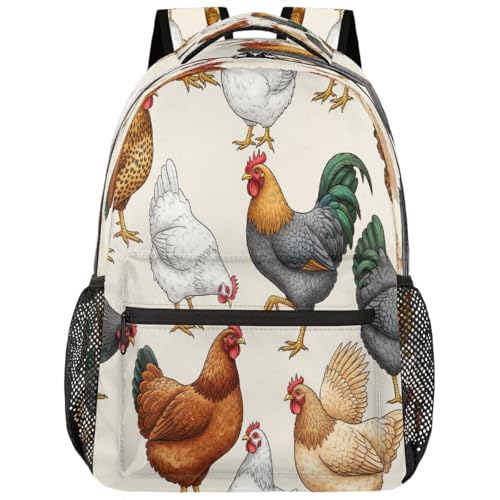 Mochila escolar ligera para portátil 15.6 con diseño de pollo para estudiantes