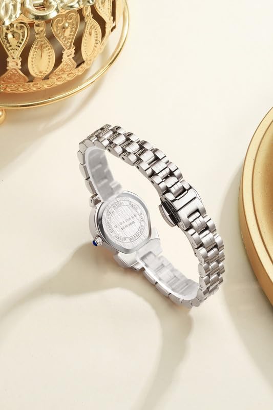 Image of Giordano Analog Quartz Watch for Women with Oval Dial, Water Drop Shaped Case, Blue Crown, Stainless Steel Strap - GZ-60155