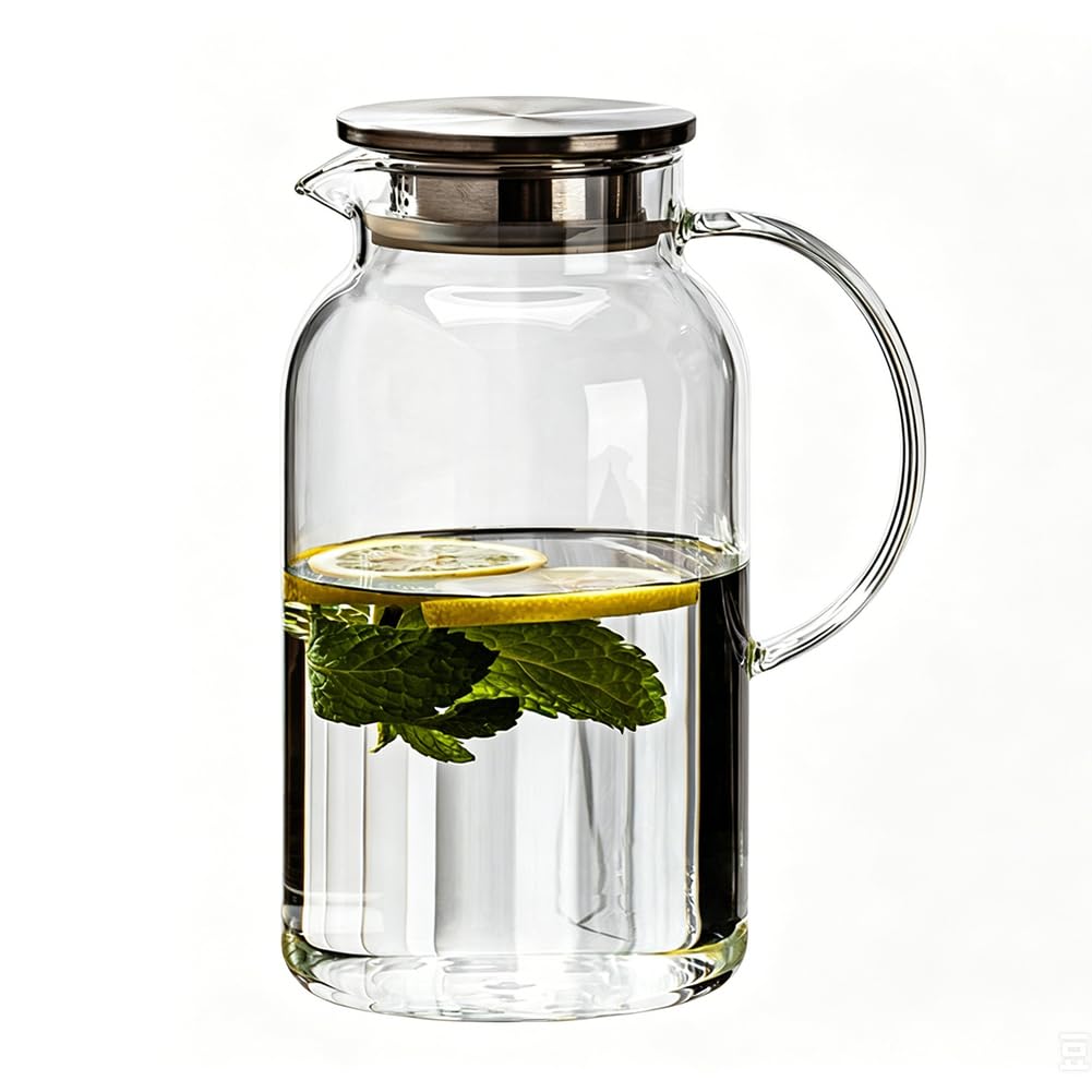 YTSMZX Large Capacity Glass Water Jug Transparent Fridge Fruit Juices Liquors Milk Jug with Lid Heat Resistant