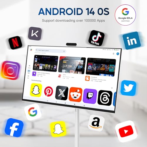 Image of 32-Inch 4K Smart Portable TV, Android OS with Qualcomm CPU, 8+128GB, EDLA-Certified, Built-in 20000mAh Battery, Rolling Stand with Touch Screen, Air Remote Mouse, 5MP Webcam