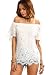 Milumia Women's Off The Shoulder Lace Insert Knotted Top Blouse Large White