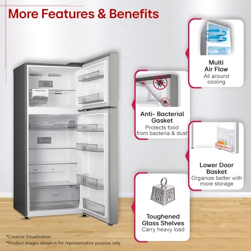 Image of LG 380 L, 3 Star, Convertible, Smart Inverter, Frost-Free Double Door, Wi-Fi Enabled Refrigerator with Multi Air Flow Cooling Technology (GLT3836SNPZ, Shiny Steel, Express Freeze, 2026 Model)