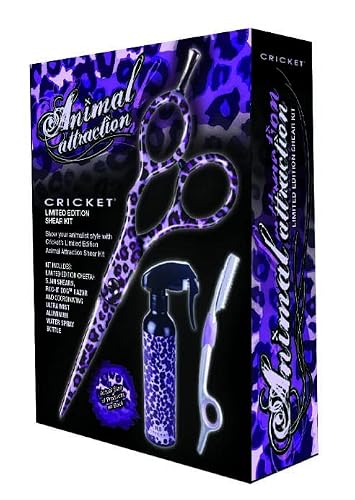 Cricket Animal Attraction Shear Kit With 5.5” Shears For Hair Cutting, Roc-It Dog Razor For Detailing And Ultra Mist Aluminum H2O Spray Bottle, Value Set, 3 Pc, Purple Cheetah, 97.84 Value #TOP1
