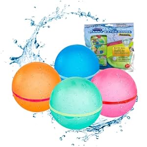 Reusable Water Balloons, Self-Sealing Refillable Water Balloons, Soft Silicone Magnetic Water Balloons, Reusable Water Bomb for Water Fight Game, Water Park, Summer Party (Multicolor A-4PC)