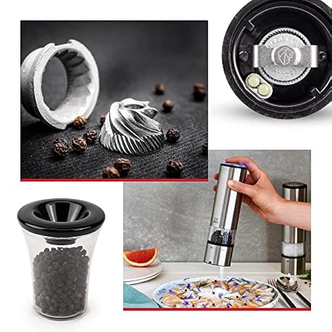 Peugeot - Elis Sense u'Select Electric Pepper Mill - Adjustable Grinder, Battery Powered - Blue LED Light, Stainless Steel, 8-inches