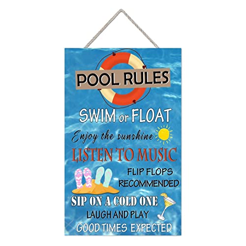 MISSUYSA Pool Rules Sign Vintage Funny Swimming Pool Rules Wood Plaque Wall Hanging Sign Decoration Outdoor Swimming Pool Decor Sign 10x16 inch
