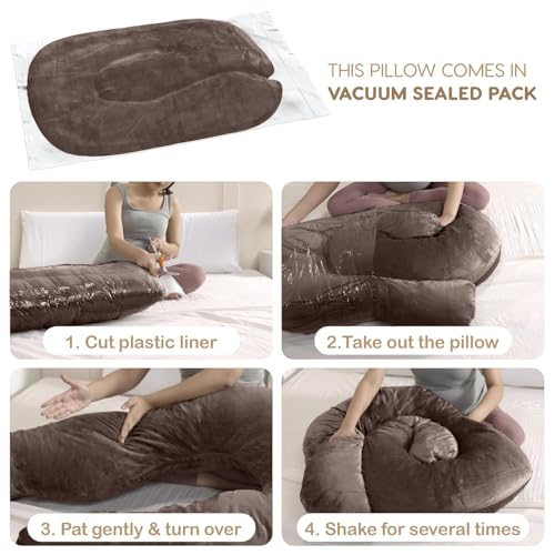 Image of G-Shaped Sleeping Pregnancy Pillow| Removable Velvet Covers| PregnoCare Fibres| Baby Shower Gift, Maternity, Nursing| Full Body Soft-Support Bump, Head, Back, Shoulder, Hips, Legs and Belly (Brown)