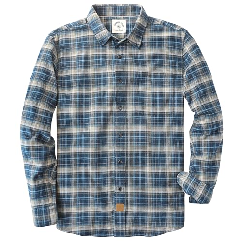 Dubinik® 6 oz Flannel Shirt for Men Plaid Mens Button Down Long Sleeve Shirts Soft Pure Cotton Casual Cozy Regular Fit Navy Blue Midnight Army Plaid L