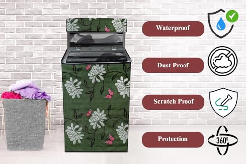 Image of The Furnishing Tree PVC Washing Machine Cover Fully Automatic Suitable for Whirlpool 7.5 kg Top Load 360 Degree Bloomwash Pro 7.5 Green Color