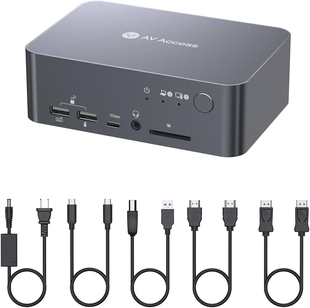 AV Access KVM Switch USB C Docking Station Dual Monitors for 2 Computers