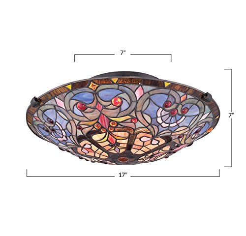 Quoizel Tf1805Svb Carroll Tiffany Flush Mount Ceiling Lighting, 2-Light, 150 Watts, Vintage Bronze (6" H X 17" W #TOP2