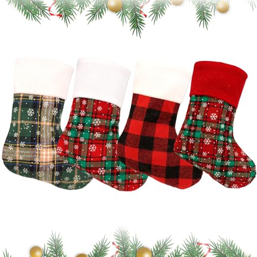 KASESSS 4 peças meias de Natal, meias natalícias de malha para encher e pendurar aos quadrados meias de Natal lareira, Christmas Stockings para decoração árvores, lareiras, escadas