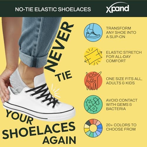 Xpand No Tie Elastic Shoe Laces. 1 Size Fits All for Adults & Kids | Stretch Laces for Sneakers, Runners & High Top Shoes - Black, 52-inches - 1