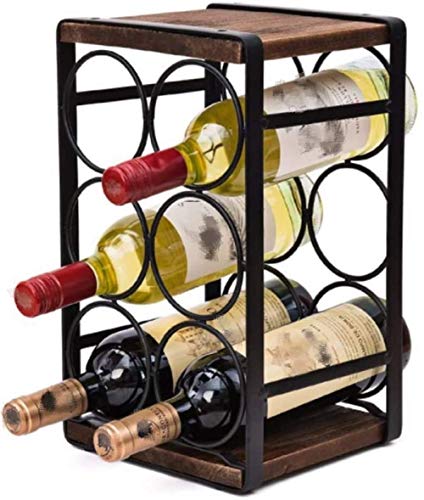 Soporte rústico para 6 botellas de vino de madera y hierro miniatura 1