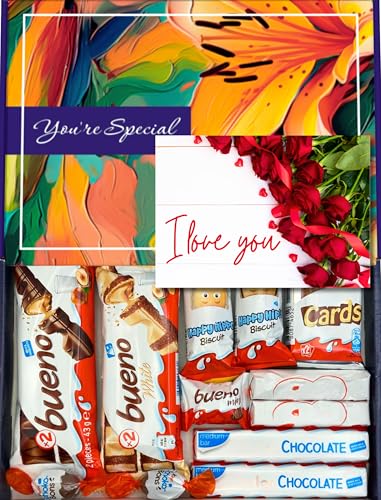 Chocolate Gift Box Hamper, Letter Box Friendly, Perfect for Presents, Surprises and Special Occasions, Bueno, Happy Hippo, Cards, Mini (Love)