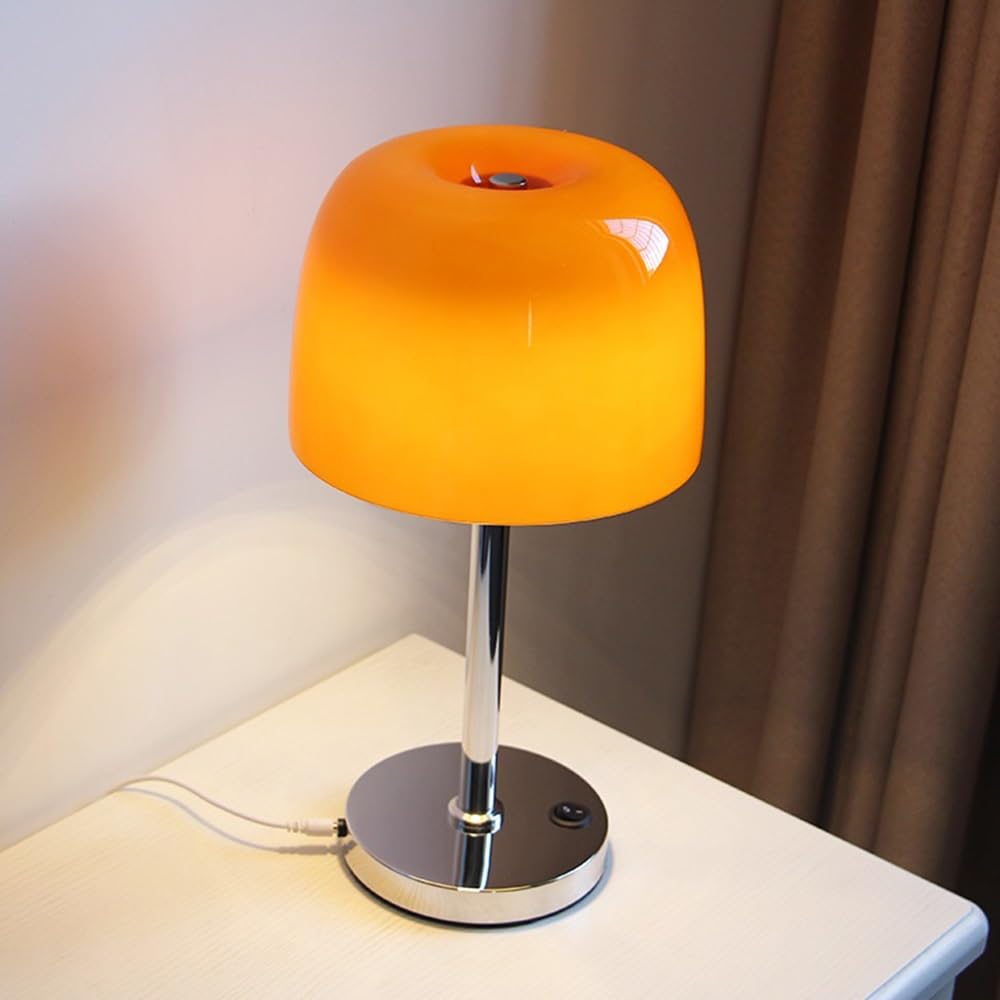 Lampa stołowa Lampa stołowa w kształcie grzyba Sypialnia Salon Szkło przezroczyste Vintage Ambiance Lampy nocne do czytania(Orange)