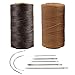 Nsiwem Hilo Encerado para Cuero 2 piezas Cordón de Hilo Encerado 260M 150D 1mm Hilo de Costura para Cuero Hilo de Cuero para Coser a Mano con 7 pcs Agujas para DIY Artesanía de Cuero